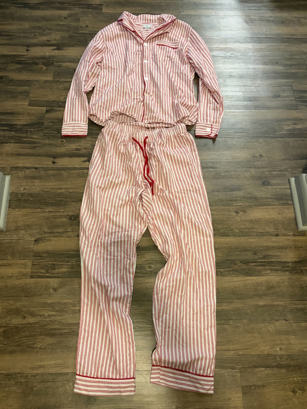 Petite Plume Men's Pima Pajama Set in Antique Red Ticking Medium